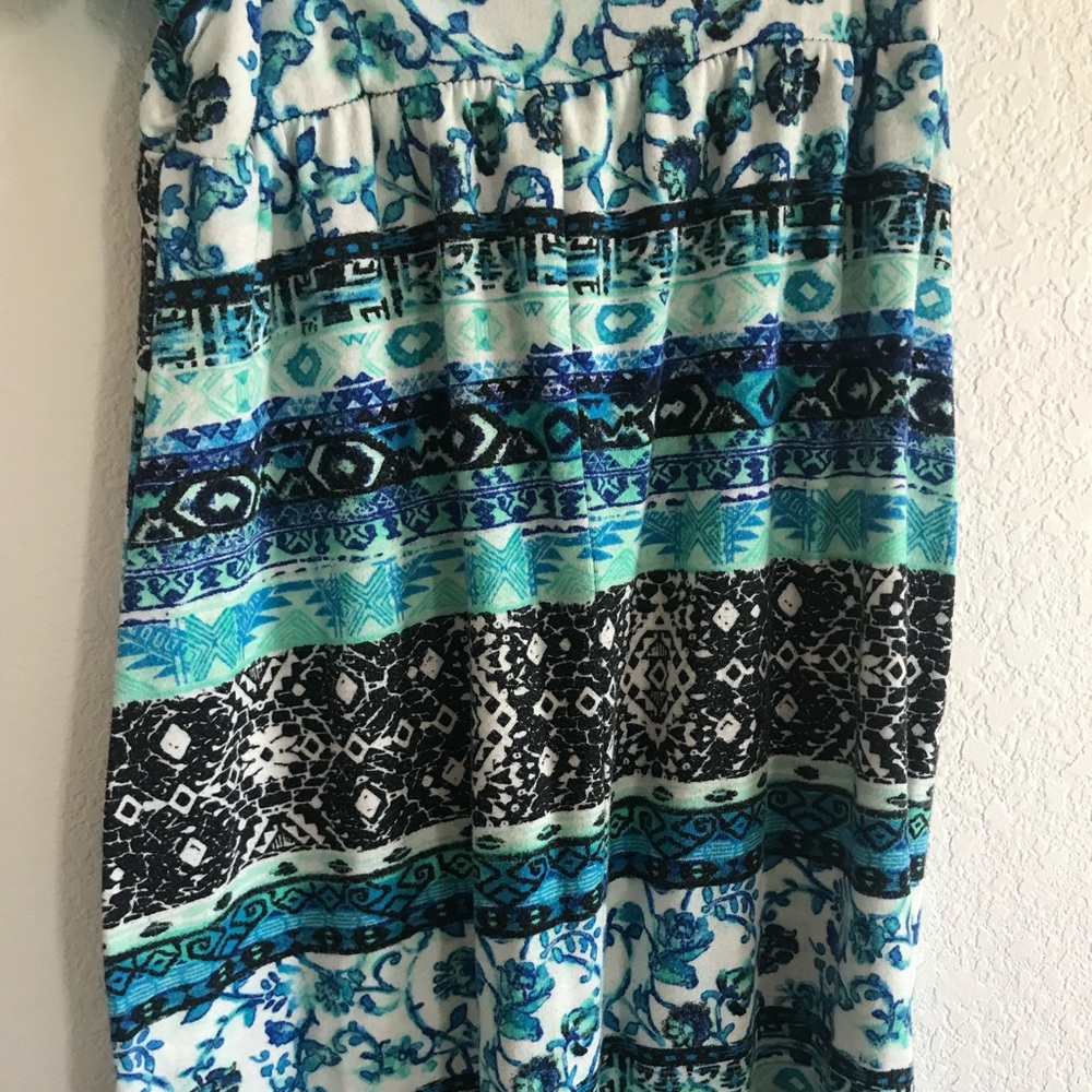 Joey B Maxi skirt, blue and green geoprint. Medium
